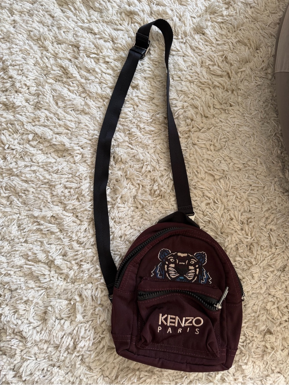 Kenzo Burgundy Crossbody Bag with Embroidered Tiger